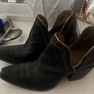 Black Western Ankle Booties with Decorative Stitching